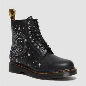 Dr. Martens Black Lace-Up Boots with White Celestial Embroidery